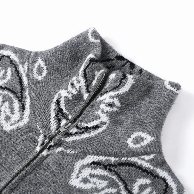 Cárdigan Vintage de punto Jacquard con cuello levantado para mujer, suéter holgado con bolsillos de manga larga y cremallera, prendas de punto suaves para primavera 2026