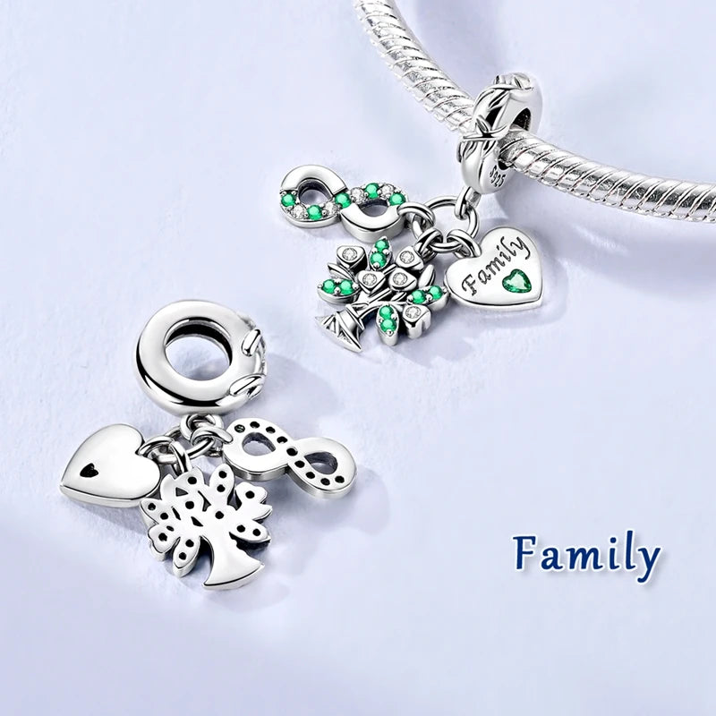 Abalorio de Plata de Ley 925 con Forma de Corazón y Cielo Estrellado, Abalorio Familiar de Madre, Hija e Hermana, Compatible con Pulseras, Colgante, Joyería DIY para Mujer, Regalo
