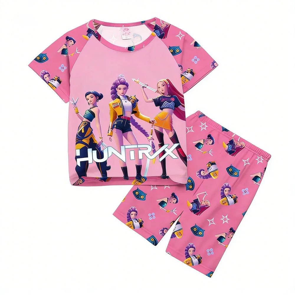 Conjuntos de pijamas para niñas, pijamas de verano para niños pequeños de 3 a 8, 10, 11 y 12 años, Kpop Demon Hunters, camisetas y pantalones cortos, conjunto de pijamas de dos piezas