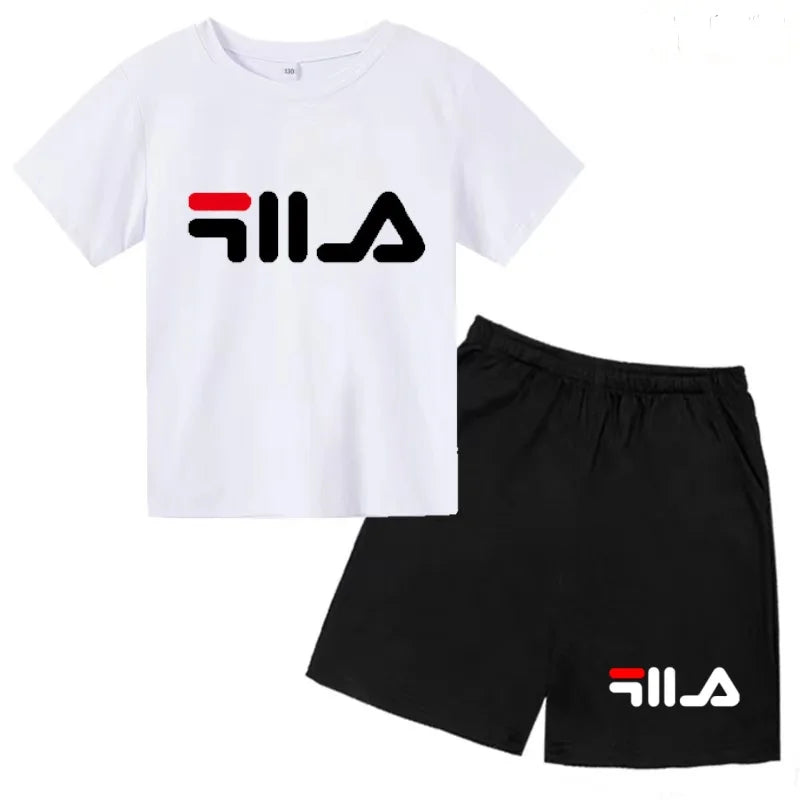 Ropa con letras para niños, camiseta de manga corta y pantalones cortos, ropa de verano fresca y encantadora, conjunto deportivo informal para niños y niñas de 3 a 12 años