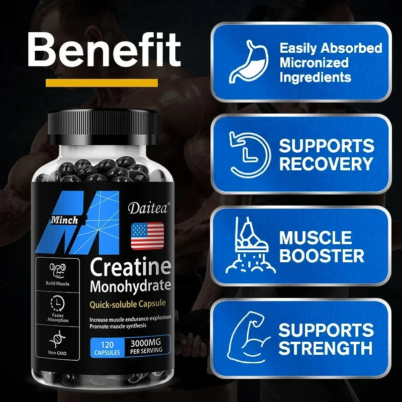 Monohidrato de creatina: 3.000 mg por servicio, creación de preentrenamiento para ayudar a desarrollar los músculos, mejorar la energía y el rendimiento