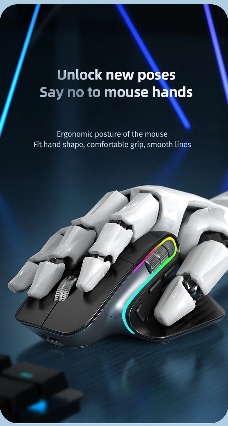JOMAA-ratón inalámbrico para juegos de ordenador, Mouse negro de 2,4G con Bluetooth, RGB, recargable, diseño ergonómico, para oficina