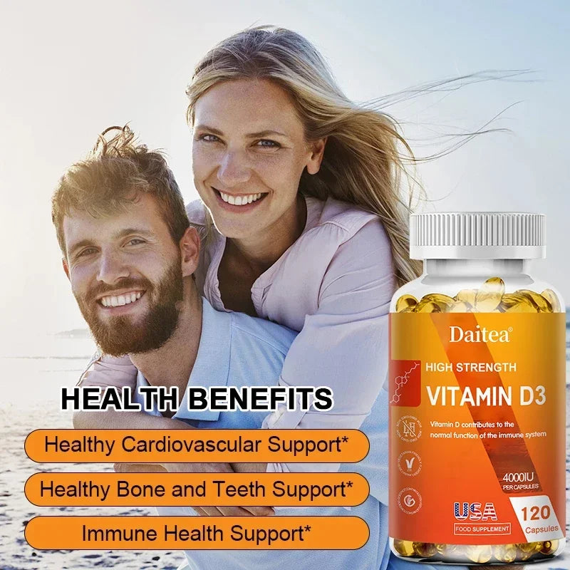 Cápsulas de vitamina D3 4000IU proporcionan inmune, apoyo óseo, promover la absorción de calcio, promueve la salud muscular, el sistema nervioso