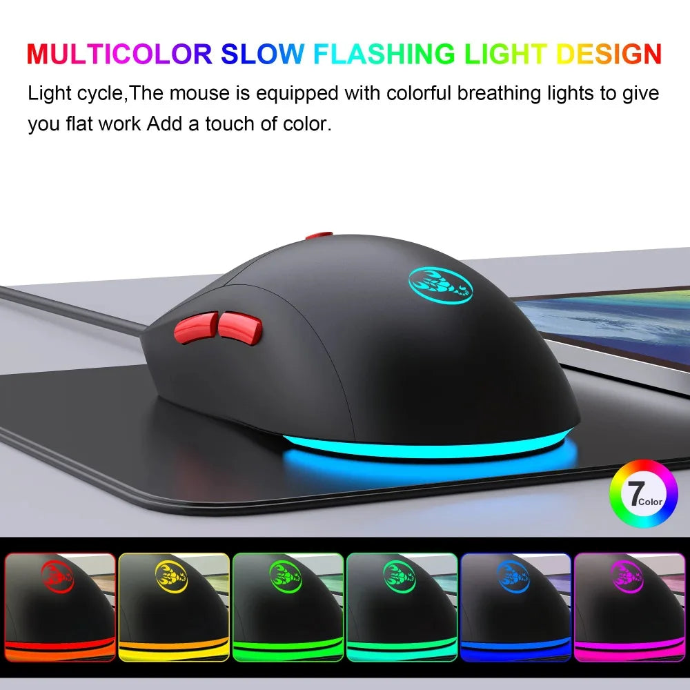 Ratón Inalámbrico Recargable de 2.4G, 650mAh, Ajustable a 3600DPI, Iluminación RGB de 7 Colores, Ergonómico y Silencioso para Oficina, Portátil, PC y Juegos