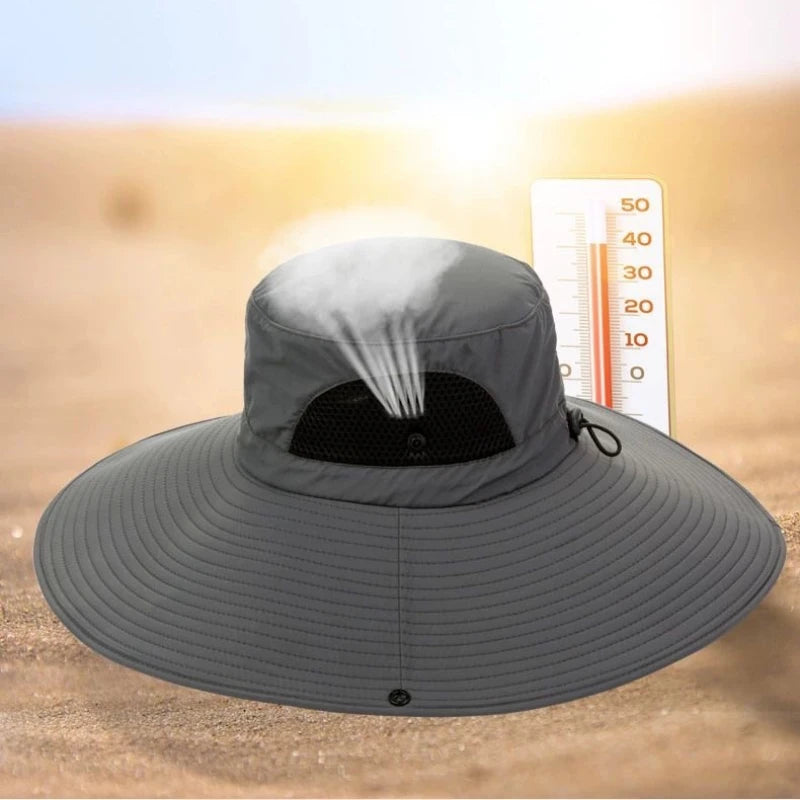 Gorra grande de poliéster de 15cm para el sol, protección UV, gorra de malla transpirable, sombrero de pescador plegable, pesca al aire libre, senderismo, gorras de playa