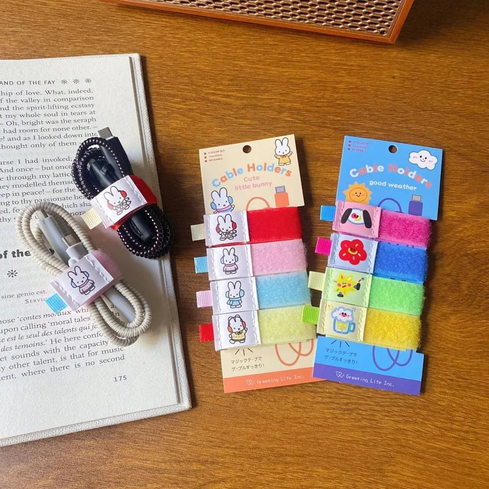Kawaii Miffy nuevo estilo Cable USB cuerda de almacenamiento conejo de dibujos animados bordado impresión portátil cuerda elástica Cable organizador regalo para niña