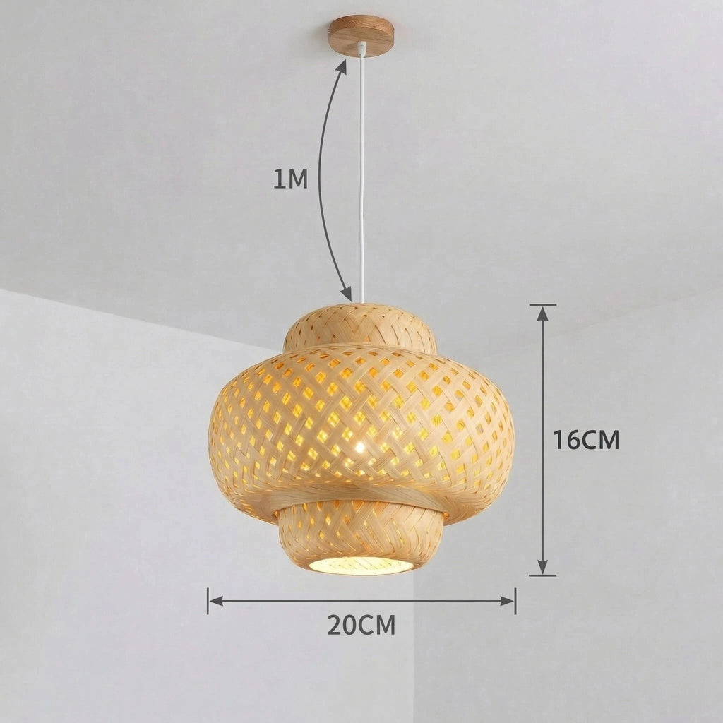 Lámpara colgante moderna de bambú, tejido a mano candelabro artístico, linterna para comedor, dormitorio y comedor, 30cm