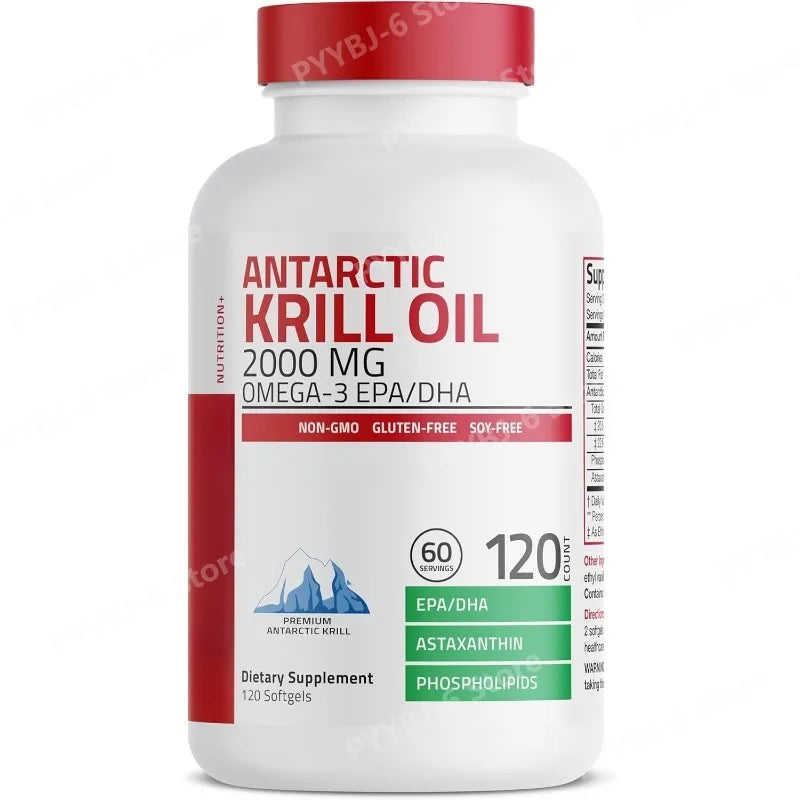 Aceite de Krill Antártico 2000mg con Omega-3 EPA DHA Astaxantina y Fosfolípidos, Suplemento Dietético Antioxidante Natural, 120 Cápsulas Blandas