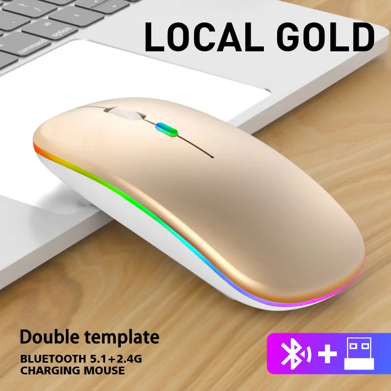 Ratón inalámbrico de 2,4 GHz, recargable por Bluetooth, silencioso, ergonómico, para juegos, con retroiluminación USB, ratón de 1600DPI para PC y portátiles