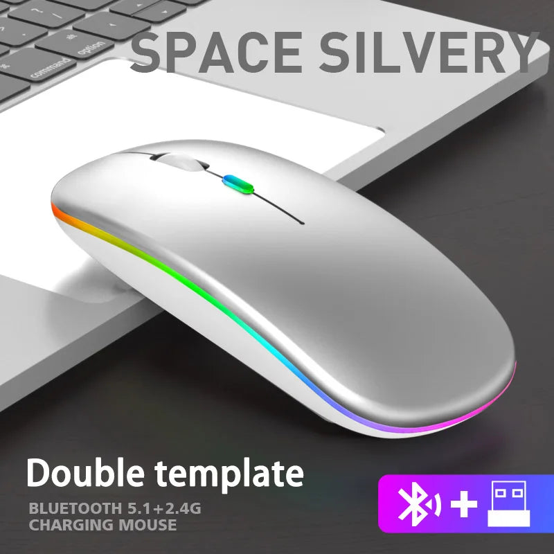 Ratón inalámbrico RGB recargable USB 2,4 GHz Bluetooth ratón inalámbrico ordenador Mause retroiluminado con LED ratón ergonómico para juegos para ordenadores portátiles