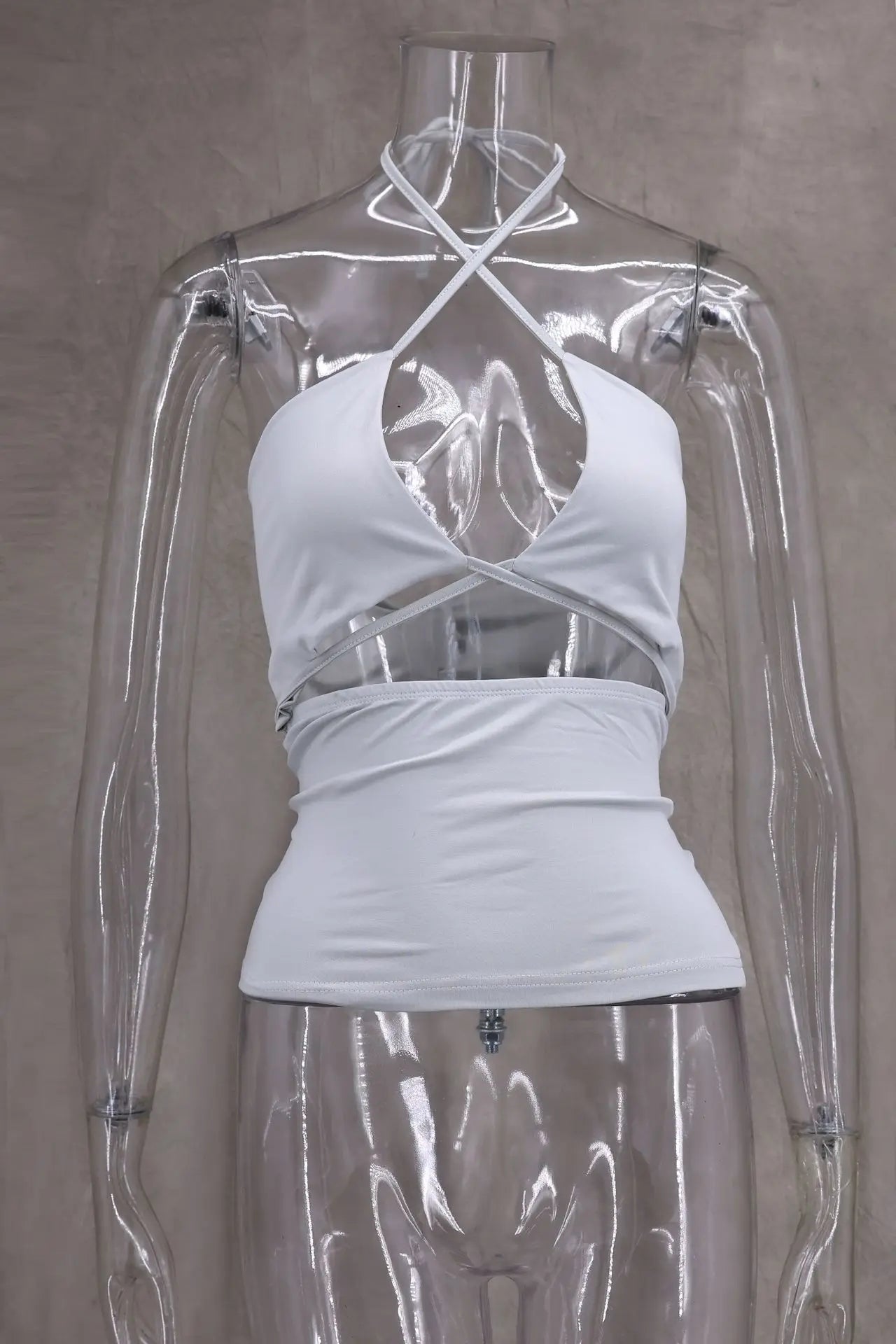 Camisetas sexis con cordones lisos para mujer, camisetas sin mangas con espalda descubierta y cuello Halter elegante, Top corto elástico Y2K para chica joven
