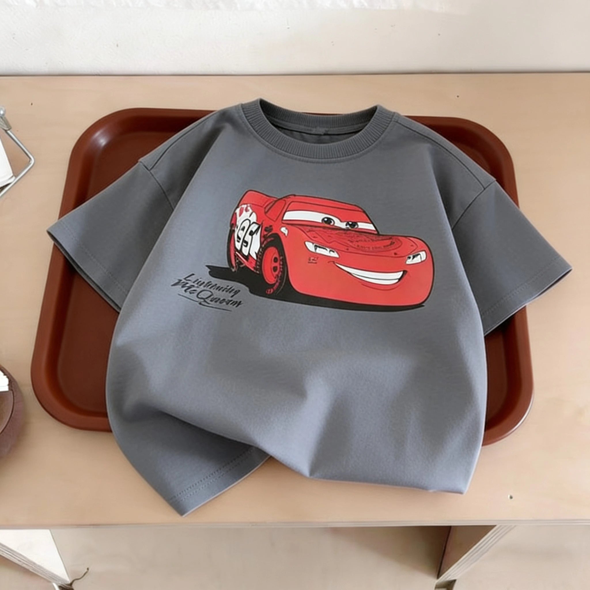 Ropa de verano con estampado de coches de dibujos animados para niños, camisetas de manga corta, ropa para niños, camiseta con cuello redondo, camisetas de disfraz para niños