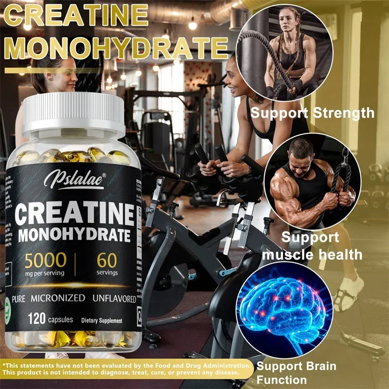 Monohidrato de creatina: aumenta la fuerza muscular, promueve el crecimiento muscular, mejora el rendimiento atlético, vegetariano, sin gluten