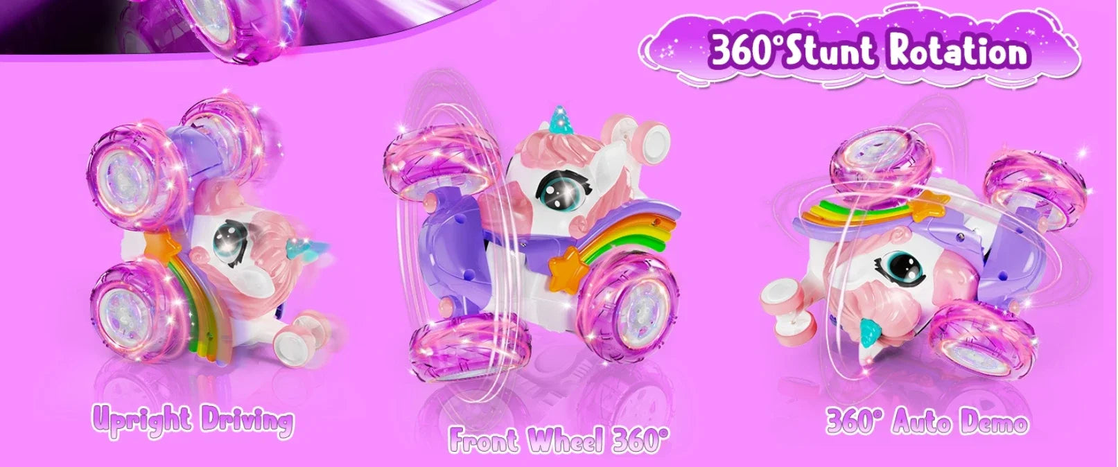 Coche teledirigido unicornio para niñas, 360 °   Coches RC acrobáticos giratorios 4WD con luces lindas, juguetes recargables para niños para regalos de cumpleaños