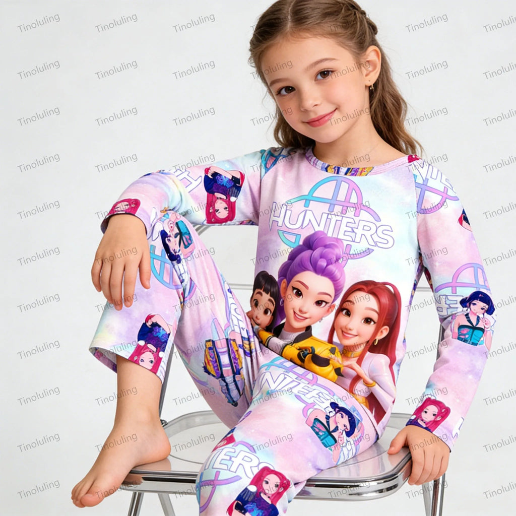 2 unid/set conjunto de pijamas para niño niña niños de 3 a 4 5 6 7 8 9 10 11 12 años de manga larga Kpop Demon Hunters Pijama ropa para niños