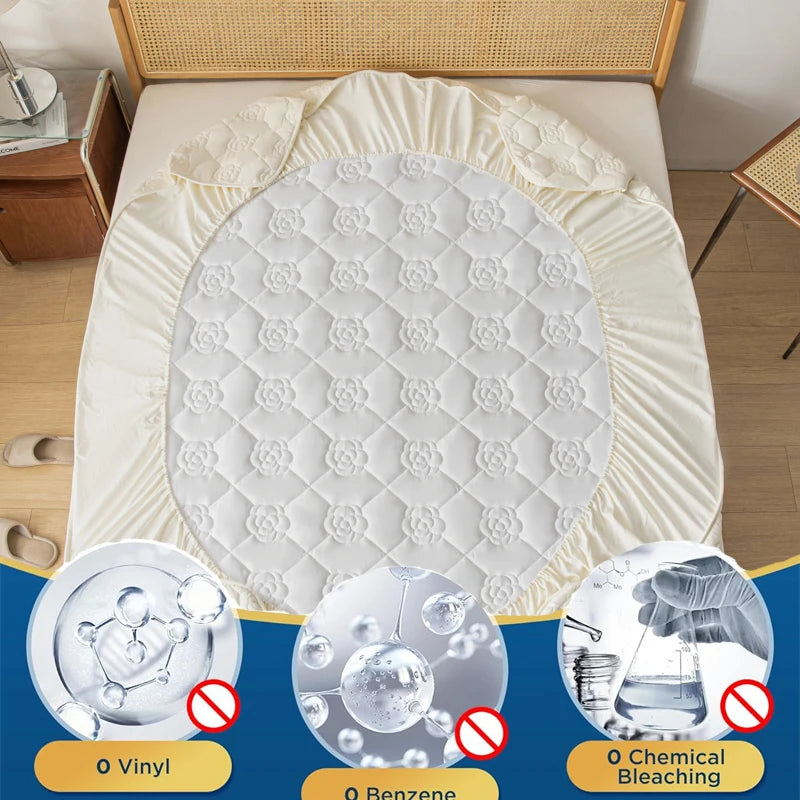 Funda protectora de colchón 100% impermeable, sábana bajera de algodón hipoalergénica, transpirable, suave, funda para almohadilla de cama de tela de aire 3D