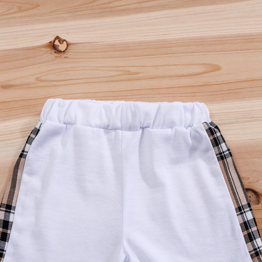 IURNXB-Conjunto de ropa para bebé, camisetas de manga corta + Pantalones cortos con estampado de oso a cuadros de dibujos animados, Tops bonitos para niños, pantalones, trajes informales de 3 a 24M, 2 uds.