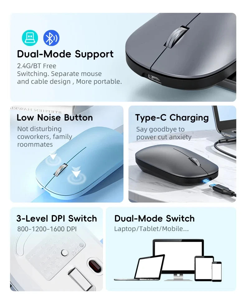 Nuevo Ratón Inalámbrico con Carga Tipo-C, Clic Silencioso, Portátil, Ergonómico, Universal para Oficina, Ligero, para Juegos, Sin Ruido, 2026
