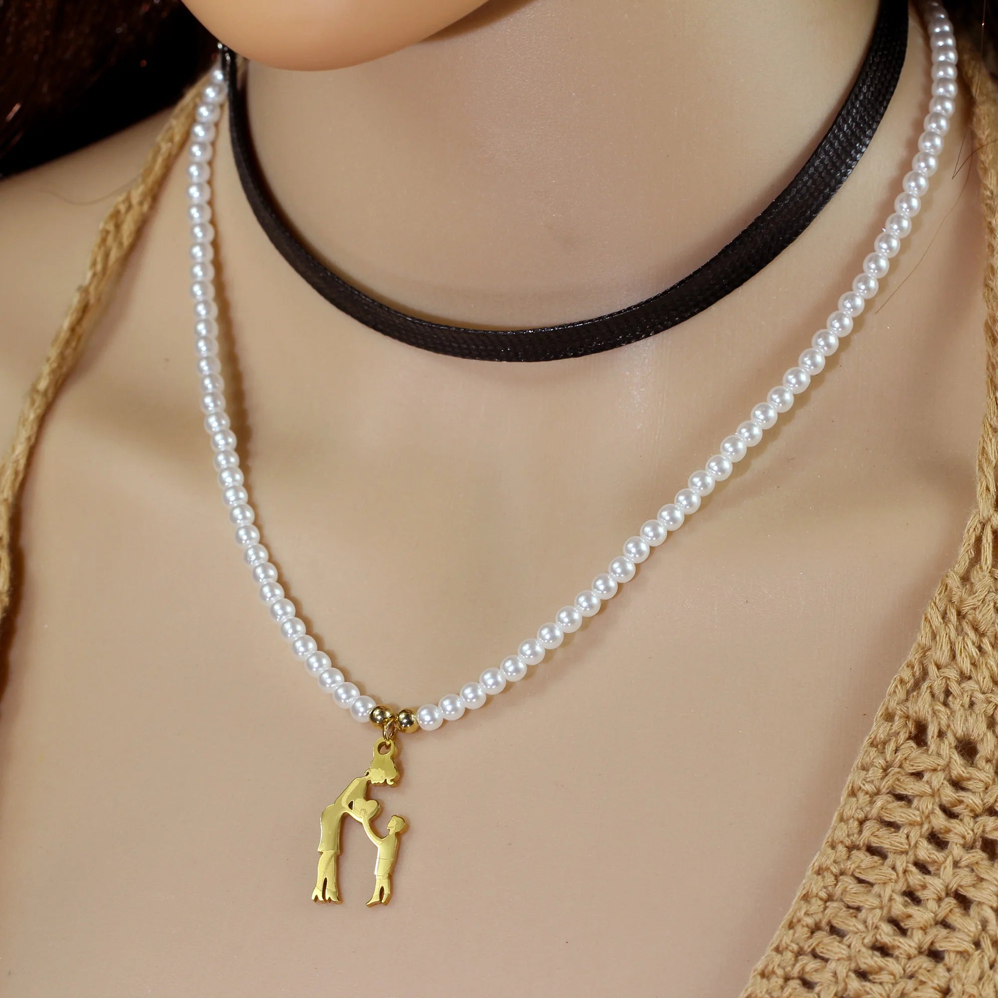 Collar con colgante de perlas para mamá y niño, accesorios decorativos creativos y elegantes, amor, hijo e hija, regalo de cumpleaños para el día de la madre y vacaciones