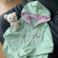 Abrigo con capucha Harajuku coreano Kawaii para mujer, cárdigan fino de manga larga con cremallera, ropa de calle Y2K, nuevas chaquetas holgadas de longitud media