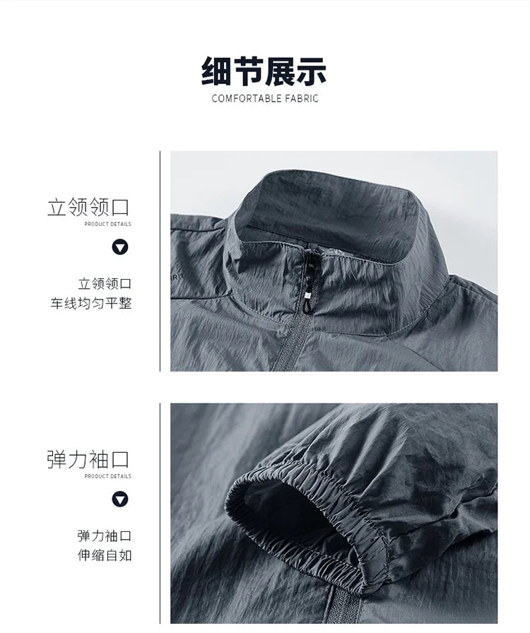 2025 Chaqueta de protección solar de verano para hombre, ultraligera, fina, agradable a la piel, transpirable, a prueba de rayos UV, abrigo protector solar de seda helada para pesca
