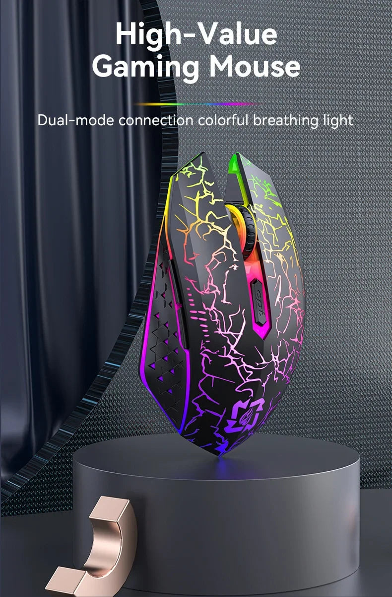 Ratón inalámbrico Bluetooth 5,2 RGB 2,4G, ratón para juegos de modo Dual, ratón silencioso de 6 botones para MacBook, tableta, ordenadores portátiles