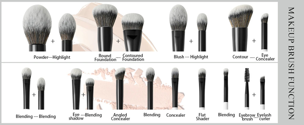 BEILI-Juego de brochas de maquillaje de doble punta, profesional, 12 Uds., contorno vegano, base en polvo, bronceador de cejas, Kit de cosméticos