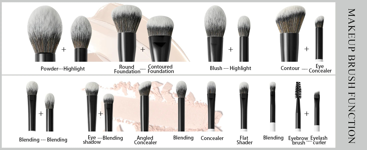 BEILI-Juego de brochas de maquillaje de doble punta, profesional, 12 Uds., contorno vegano, base en polvo, bronceador de cejas, Kit de cosméticos