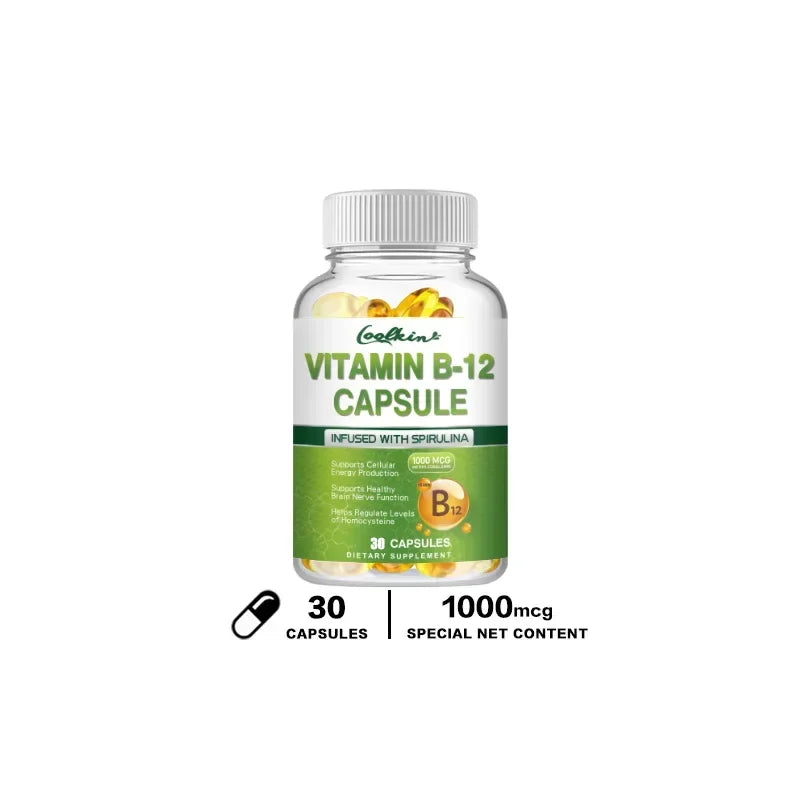 Cápsulas de vitamina B12: apoya el metabolismo energético, el estado de ánimo, el corazón y el apoyo del sistema nervioso