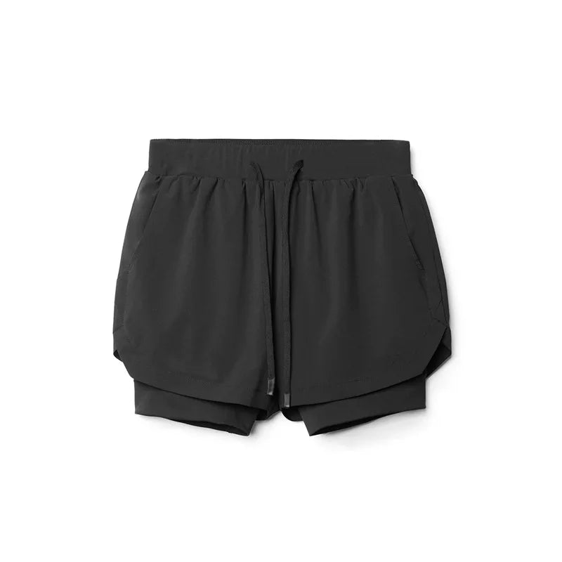 2025 nuevos pantalones cortos deportivos transpirables de doble capa gimnasios Fitness culturismo entrenamiento playa de secado rápido 2 en 1 pantalones cortos para correr para hombre