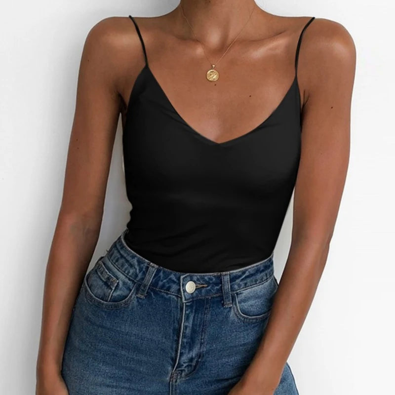 Camiseta sin mangas Sexy de verano para mujer, Tops básicos con tirantes, camisola delgada sin mangas