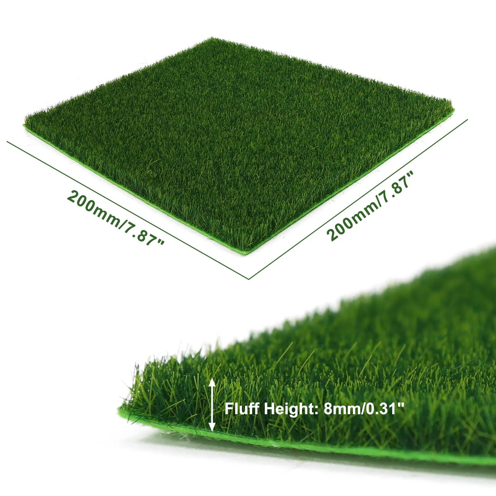 Evemodel-alfombrilla cuadrada para césped, 20cm x 20cm, 3mm, 5mm, 8mm de espesor, alfombra para césped Artificial para proyecto DIY, modelo de escena, diseño ferroviario, 1 ud.