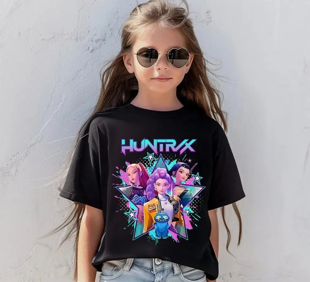 Camiseta Huntrix para adolescentes, camiseta de cumpleaños Mira Rumi Zoey Kpop Devil Hunter, regalo de cumpleaños para niños, Top de verano para la temporada de regreso a la escuela