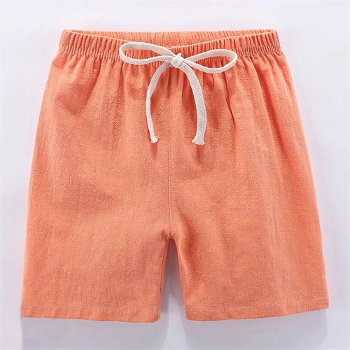Pantalones cortos para niños y niñas, pantalones cortos deportivos de lino y algodón para verano, finos, transpirables, con cintura elástica, para playa, pantalones cortos informales sueltos para chico