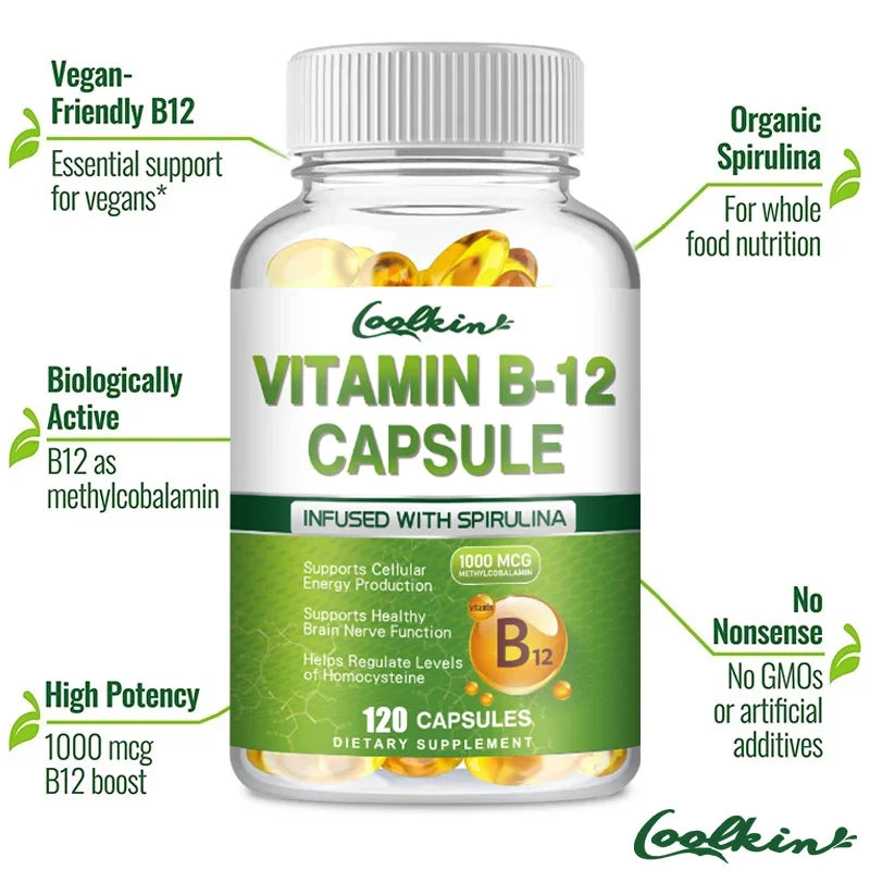 Cápsulas de vitamina B12: apoya el metabolismo energético, el estado de ánimo, el corazón y el apoyo del sistema nervioso