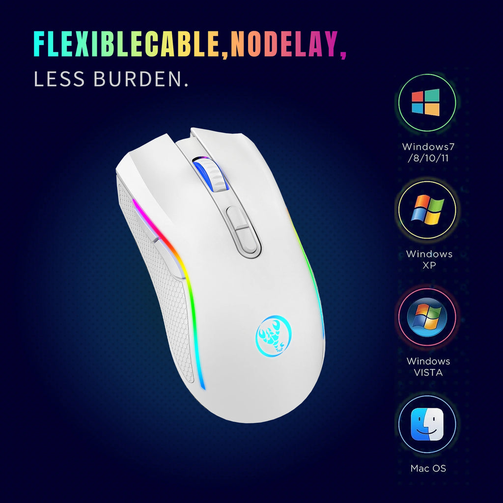 Ratón para juegos RGB inalámbrico recargable 2,4G, ratón retroiluminado ergonómico para juegos para ordenador portátil y PC