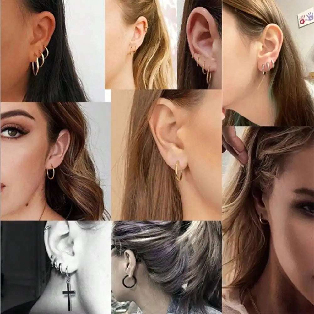 Juego de 5 pares de pendientes de acero inoxidable con circonita cúbica simples y a la moda para mujer, regalo para el día de la madre