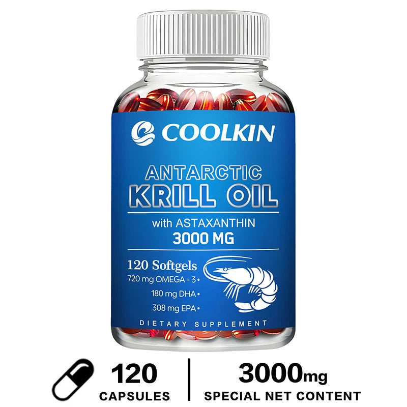Aceite de Krill Antártico 3000mg - Omega-3 EPA, DHA, Astaxantina Natural, Máxima Fuerza para la Salud del Corazón y las Articulaciones