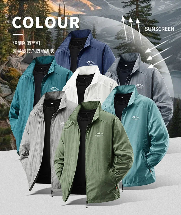 2025 Chaqueta de protección solar de verano para hombre, ultraligera, fina, agradable a la piel, transpirable, a prueba de rayos UV, abrigo protector solar de seda helada para pesca