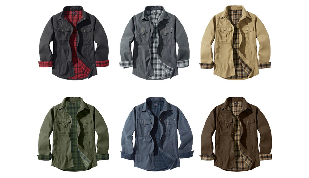 Primavera otoño hombres camisa de franela a cuadros chaqueta Casual hombres Retro solapa algodón camisas cálidas hombres chaqueta cortavientos táctica ropa