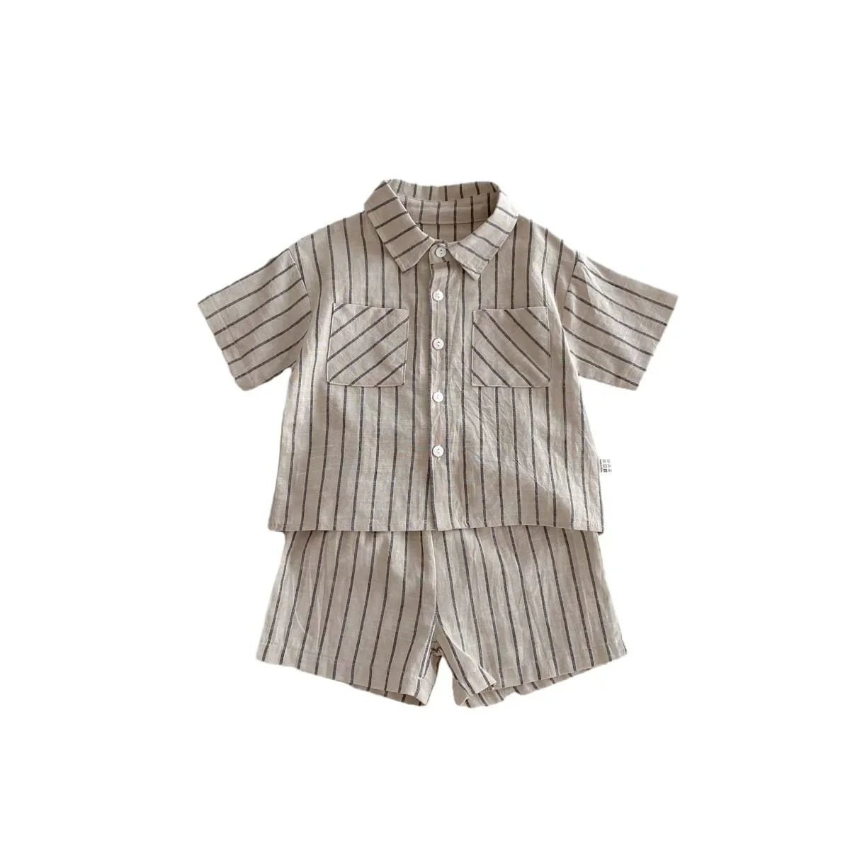 Conjunto de camisa de manga corta a rayas Retro de estilo coreano para niños y niñas pequeñas, traje de moda informal fino de verano para bebés