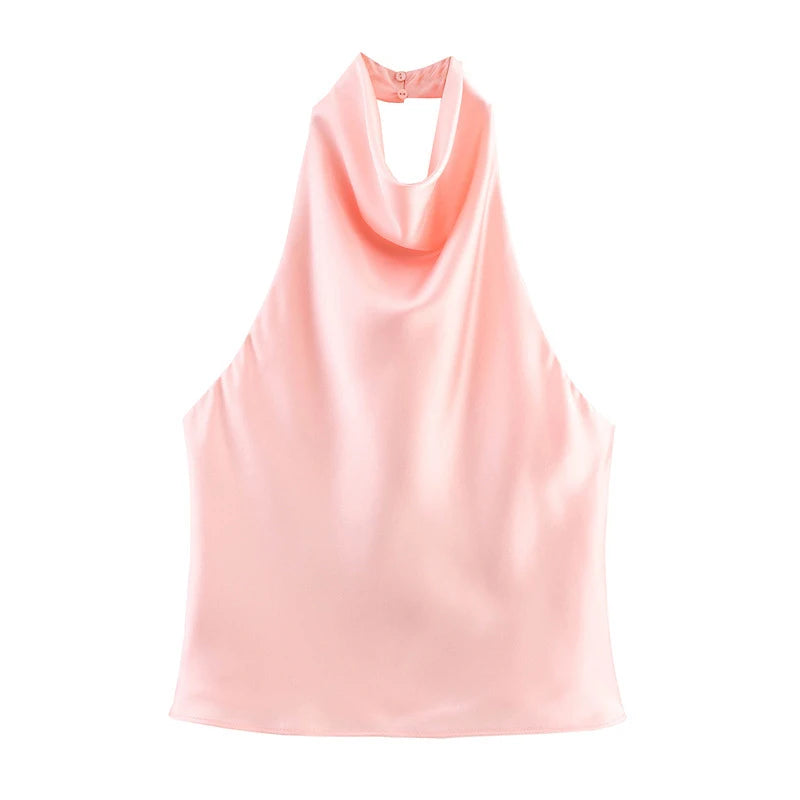 Vestido sin mangas con cuello colgante para mujer, vestido liso de satén con espalda descubierta, vestidos informales de oficina con tirantes finos, nueva Suite de primavera 2025