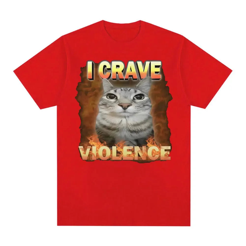 Camisetas I Crave Violence Funny Cat Meme para hombres y mujeres, moda Harajuku, camiseta bonita de alta calidad, camisetas puras de gran tamaño