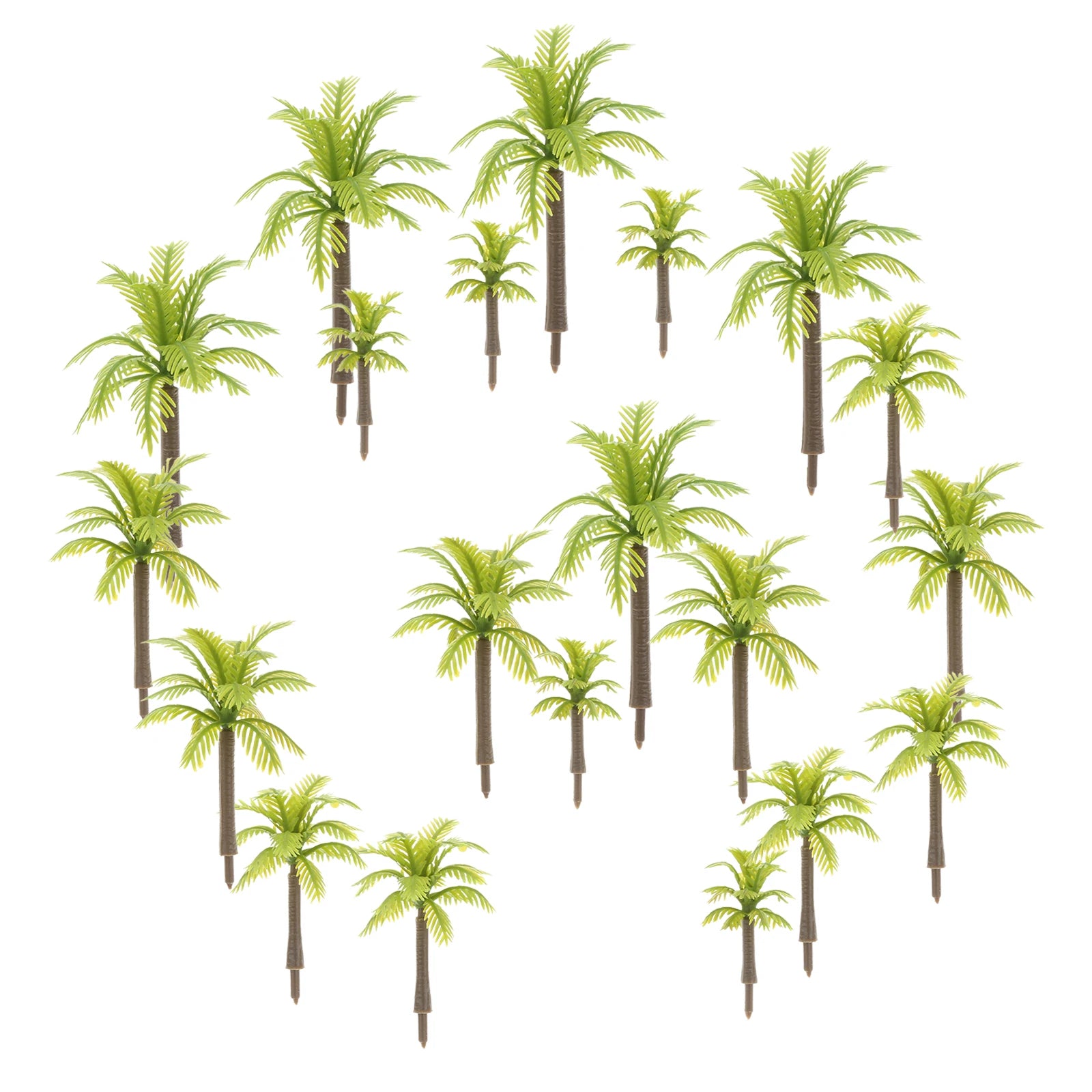 20 piezas Mini árboles modelo de palma de coco 3/4, 5/5,5/7cm plástico Artificial selva Diorama edificio ferrocarril DIY Micro juguetes de diseño