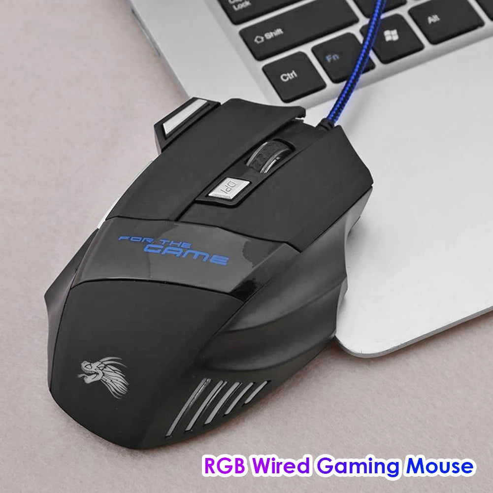 Ratón óptico con cable para juegos, periférico ergonómico retroiluminado con 7 botones, 5500 DPI, ajustable, para PC, ordenador de escritorio