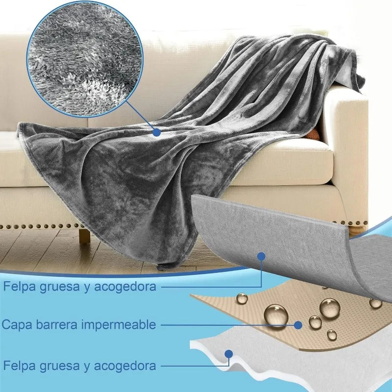 Manta impermeable de franela de doble cara para parejas, cama y mascotas |   Cubrecama cómodo y a prueba de fugas