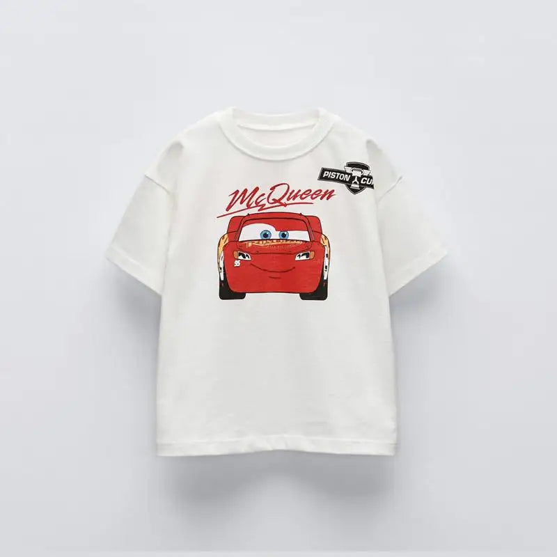 Camisetas de dibujos animados de coche, Tops para niño, ropa de moda de verano para niños, ropa de manga corta, camisetas con estampado, camiseta informal holgada