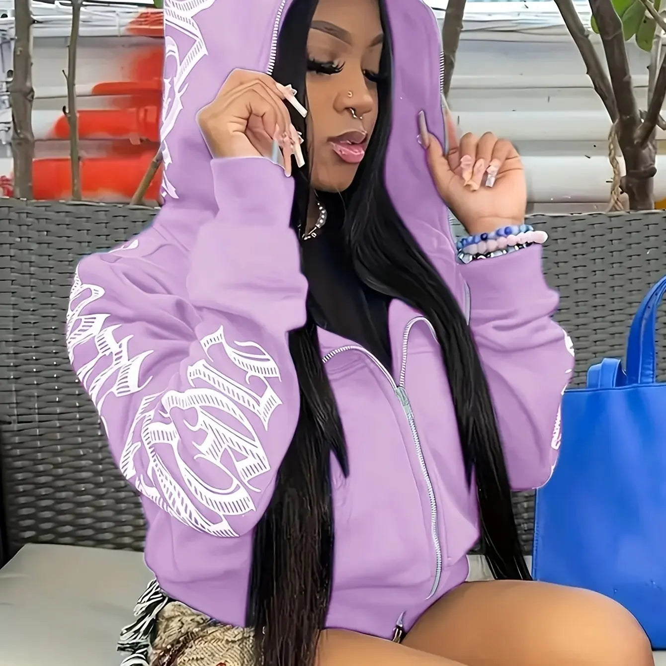 Sudaderas con capucha y cremallera de manga larga con estampado de letras, sudadera punk gótica Cyber Y2K, ropa de mujer