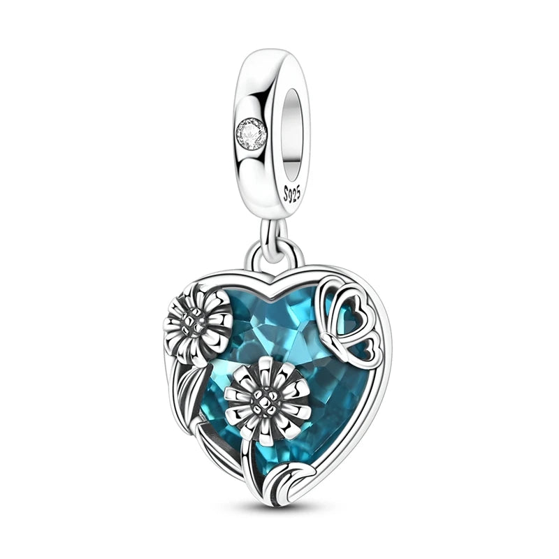 Abalorio de Plata de Ley 925 con Forma de Corazón y Cielo Estrellado, Abalorio Familiar de Madre, Hija e Hermana, Compatible con Pulseras, Colgante, Joyería DIY para Mujer, Regalo