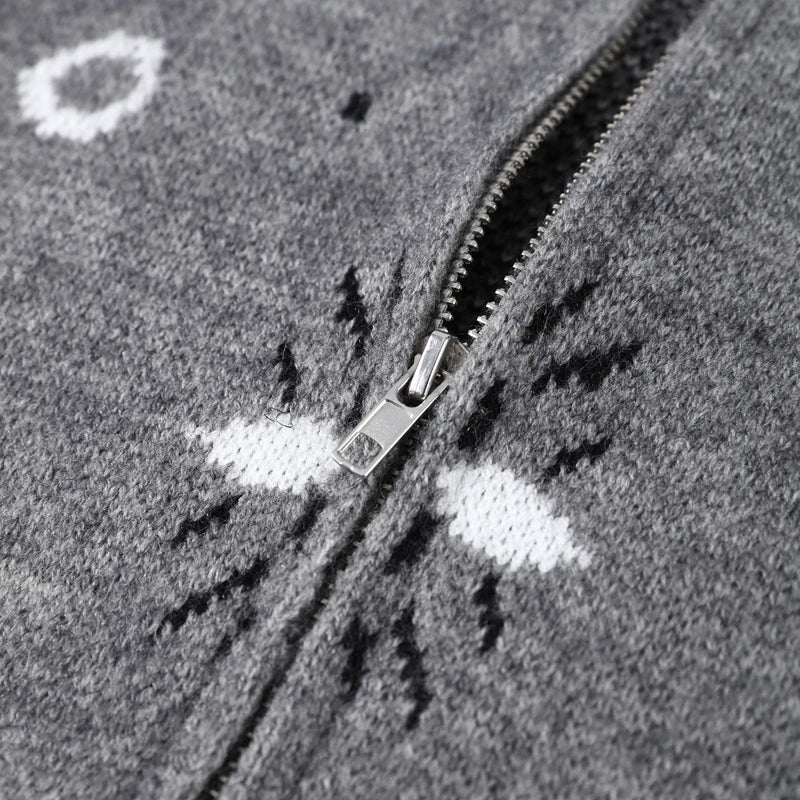 Cárdigan Vintage de punto Jacquard con cuello levantado para mujer, suéter holgado con bolsillos de manga larga y cremallera, prendas de punto suaves para primavera 2026